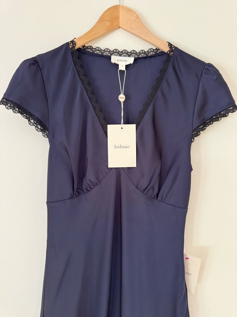 NWT bohme Wrenna Satin Maxi Dress Navy Lace-Trim Maxi Dress, Size M - Picture 4 of 15